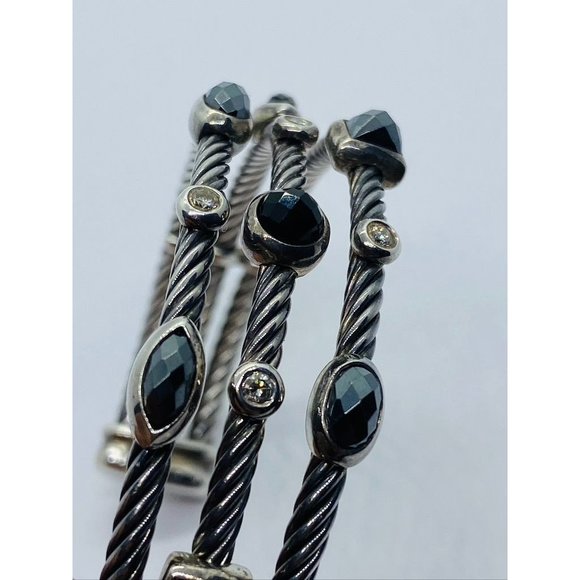 David Yurman Cable Sterling Silver Black Onyx Hematite & Diamond  Confetti Cuff - Picture 13 of 14